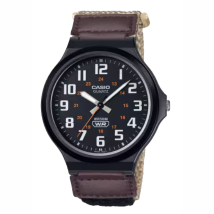 Casio Men's Analog Watch MW-240B-5BVDF Brown Cloth Strap